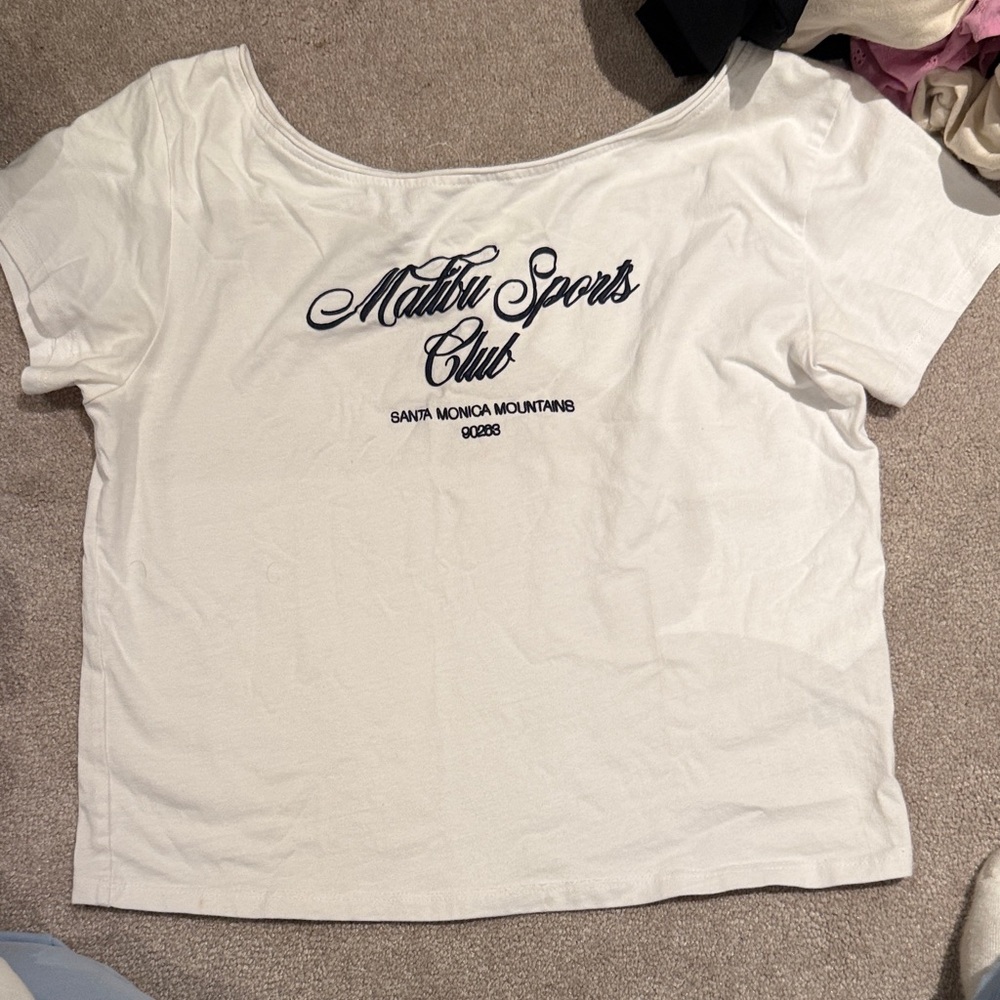 Garage off the shoulder tee